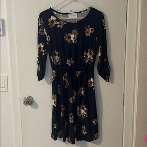 French Grey Navy Floral Dress
